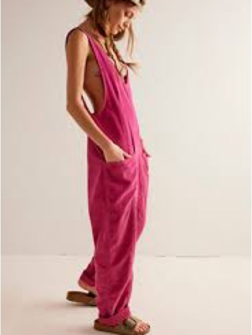 Free People Fuchsia Sleeveless Relaxed Jumpsuit